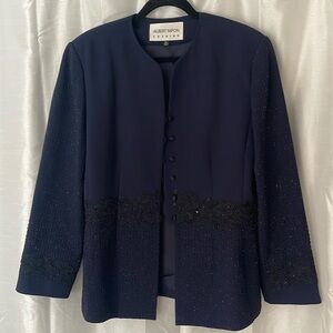 Navy Embellished Sequined Blazer 16